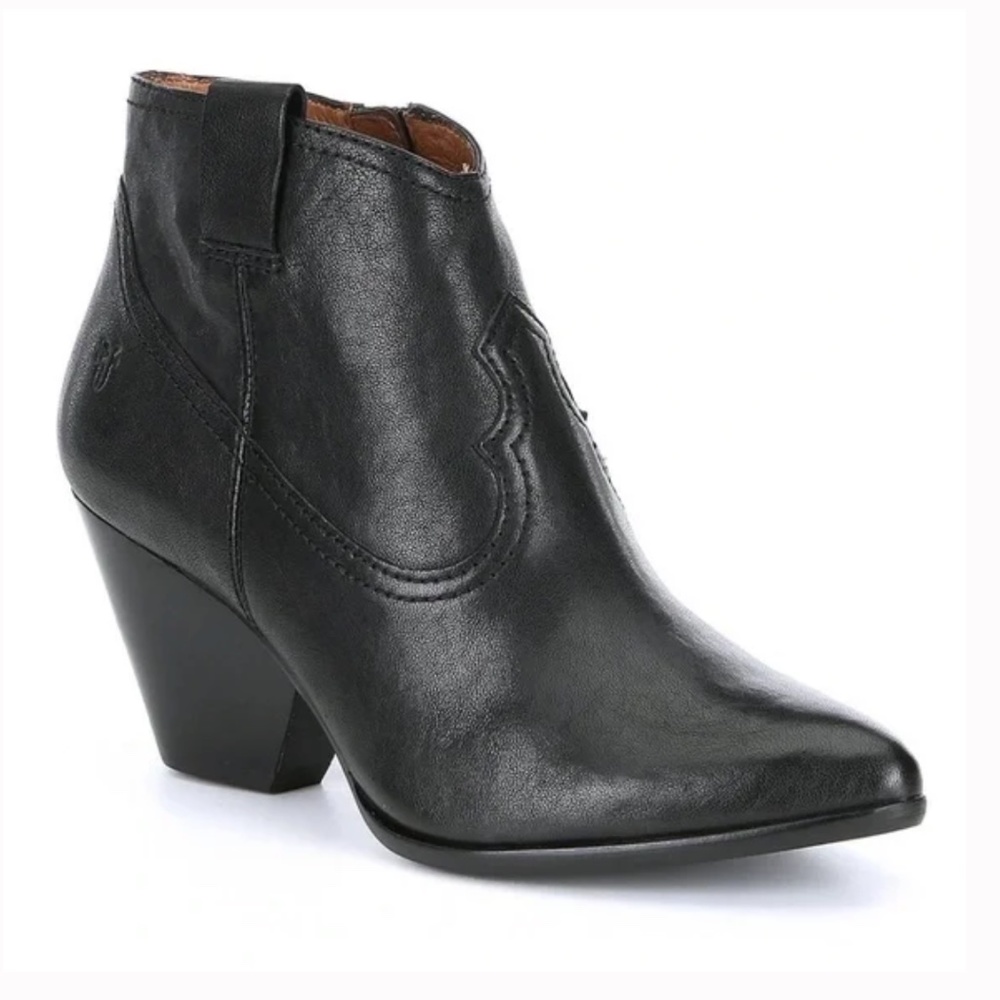 FRYE REINA GENUINE LEATHER WESTERN ZIP BOOTIES IN BLACK WOMANS SIZE 7.5